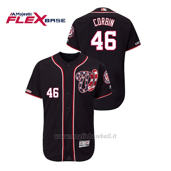 Maglia Baseball Uomo Washington Nationals Patrick Corbin 150th Aniversario Patch Autentico Flex Base Blu Rosso